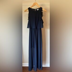 H&M Navy Blue Sleeveless Ruffle Maxi Dress